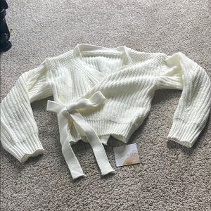 Chicwish Cream Ribbed Knit Cardigan Sweater